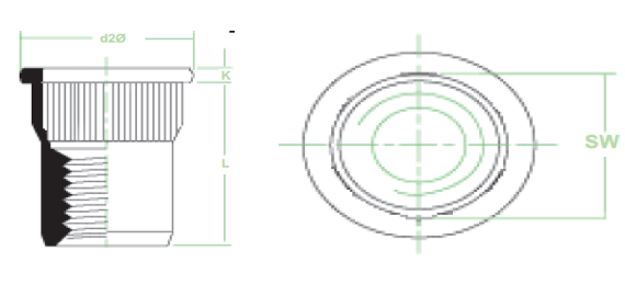 Tuerca Remache Moleteada CON cabeza en AISI304