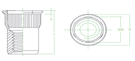 Tuerca Remache Moleteada SIN Cabeza en AISI304