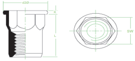 Tuerca Remache Hexagonal CON cabeza en AISI304
