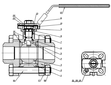 Valvula Esferica PN25 en AISI316 / 3pz / BSP / ACTUADOR / PTFE