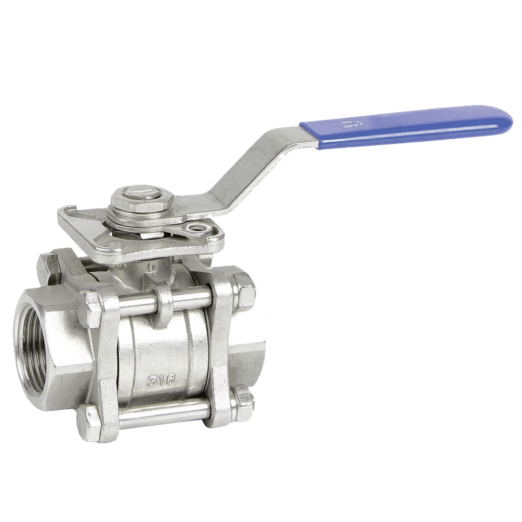 Válvula Esférica PN25 en AISI316 / 3pz / BSP / ACTUADOR / PTFE