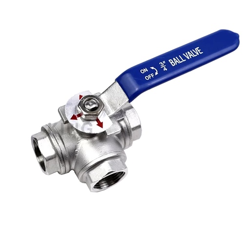 Válvula Esférica PN25 / 3VIAS TIPO T / BSP / ACTUADOR / PTFE en AISI316